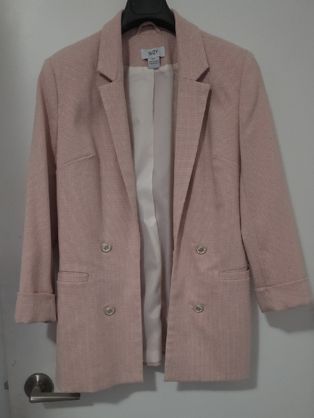 Suzy Shier Pale Pink Double-Breasted Blazer Jacket
